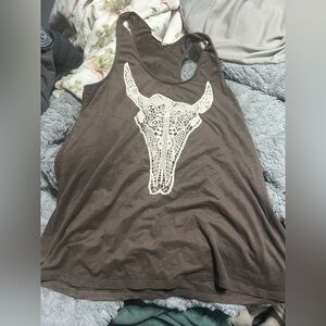 Bear dance cow skull tank top medium